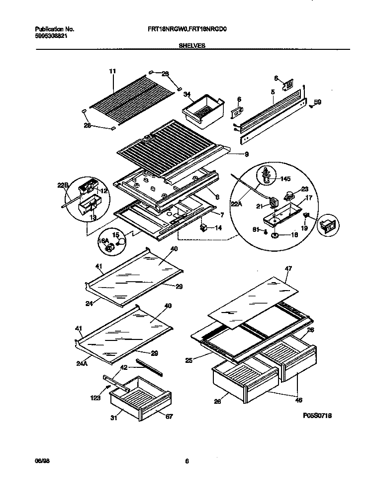 SHELVES Diagram and Parts List for FRT18NRGD0  Frigidaire Refrigerator