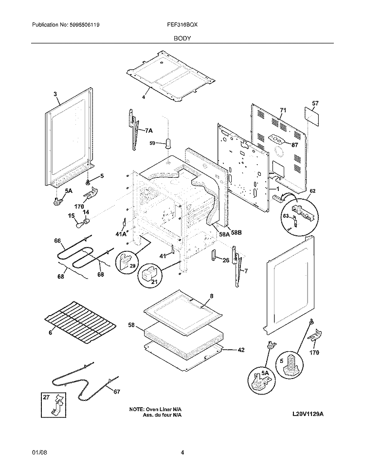 BODY Diagram and Parts List for FEF316BQX  Frigidaire Range