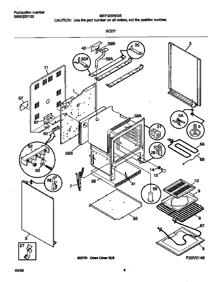 BODY Diagram and Parts List for MEF326WGSC  Frigidaire Range