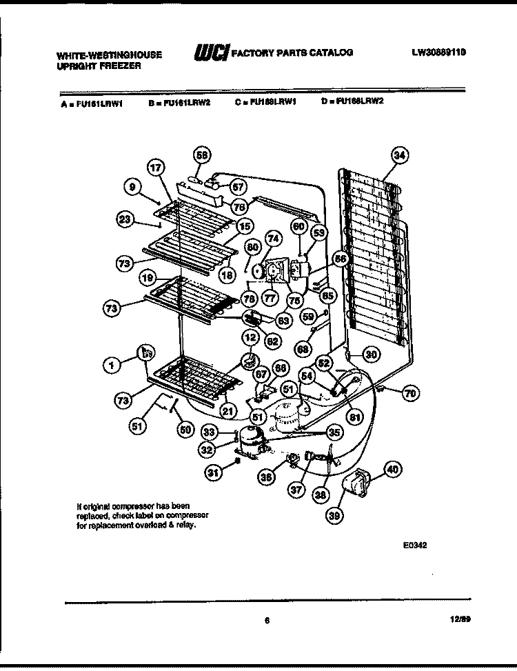 SYSTEM AND ELECTRICAL PARTS Diagram and Parts List for FU168LRW2  Frigidaire Freezer