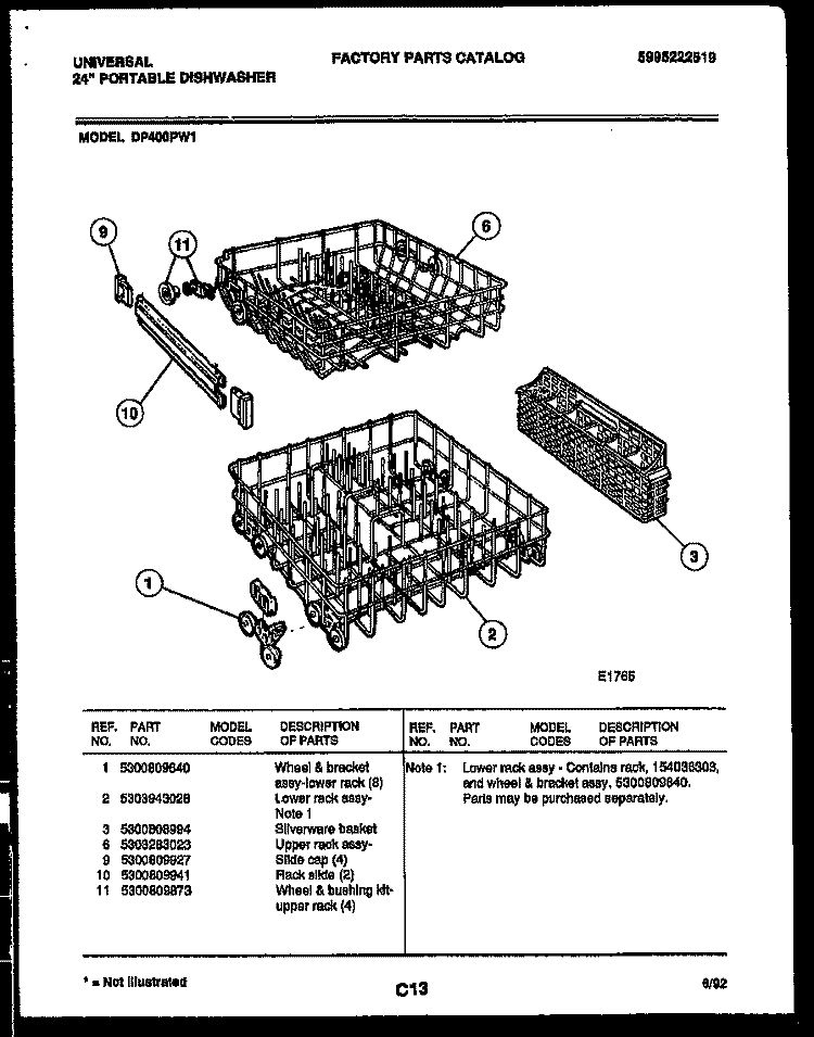 RACKS AND TRAYS Diagram and Parts List for DP400PD1  Uni Dishwasher