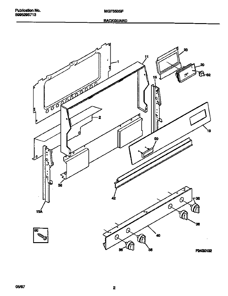 BACKGUARD Diagram and Parts List for MGF350SFWA  Frigidaire Range