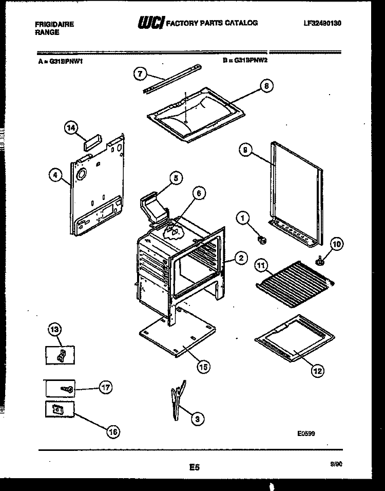 BODY PARTS Diagram and Parts List for G31BPNL2  Frigidaire Range