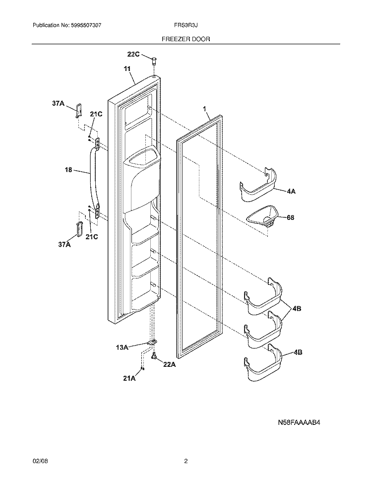 FREEZER DOOR Diagram and Parts List for FRS3R3JW0  Frigidaire Refrigerator