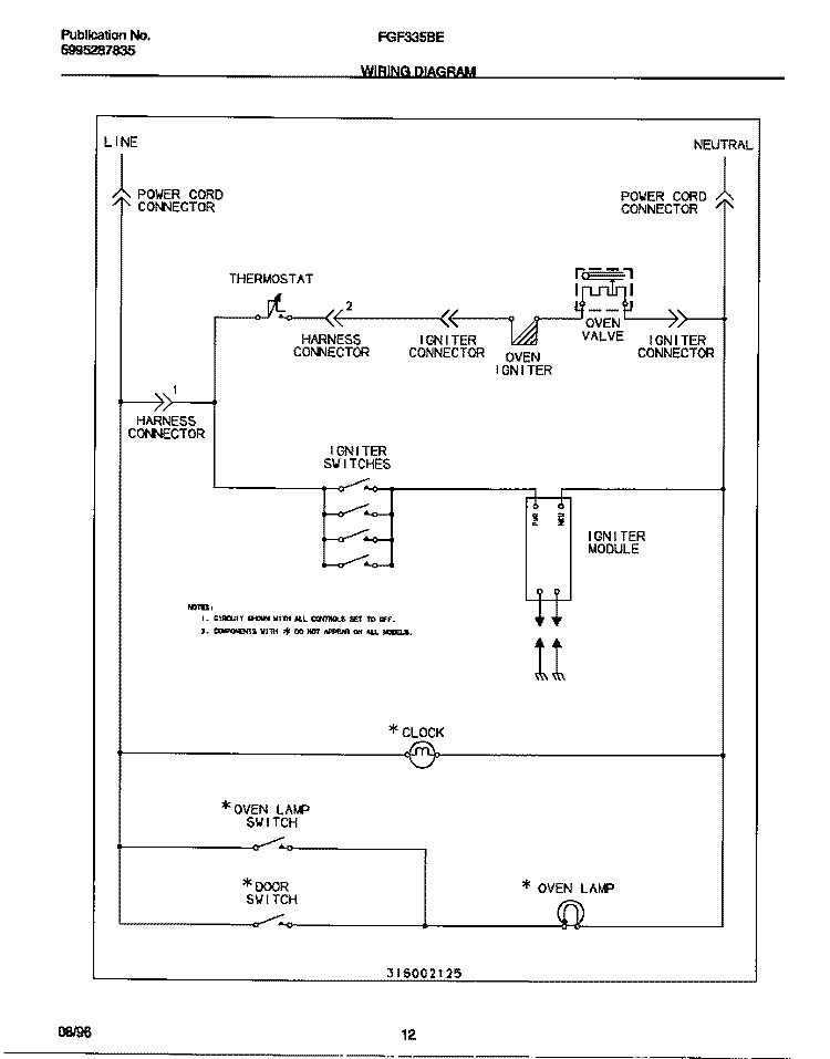 WIRING DIAGRAM Diagram and Parts List for FGF335BEWA  Frigidaire Range