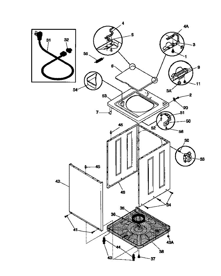 CABINET / TOP Diagram and Parts List for FWS445RBT1  Frigidaire Washer