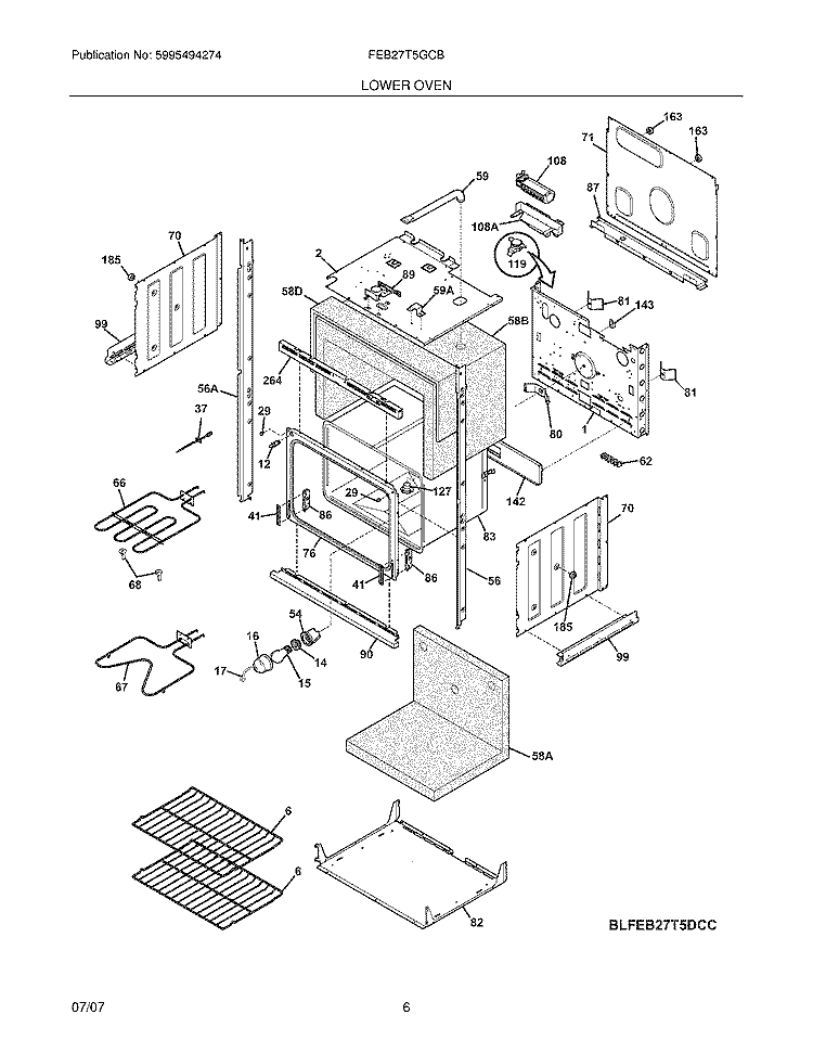 LOWER OVEN Diagram and Parts List for FEB27T5GCB  Frigidaire Wall Oven
