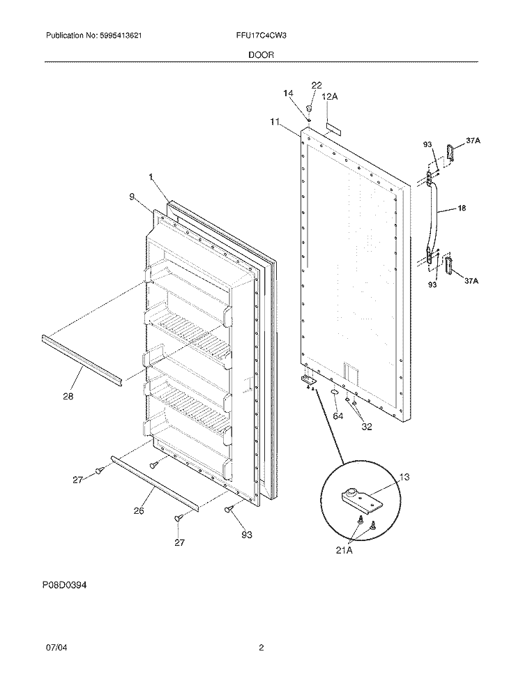DOOR Diagram and Parts List for FFU17C4CW3  Frigidaire Freezer