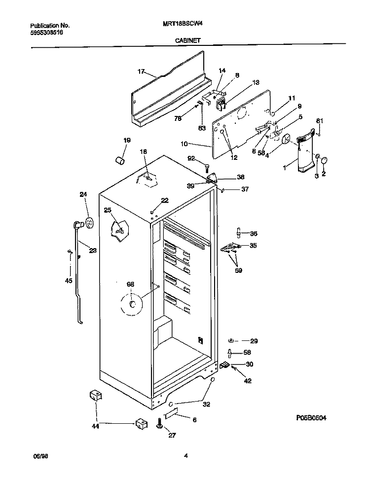 CABINET Diagram and Parts List for MRT18BSCW4  Frigidaire Refrigerator