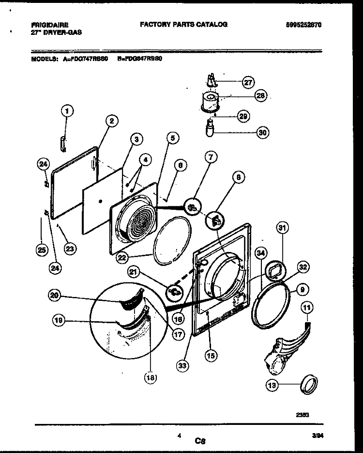 DOOR PARTS Diagram and Parts List for FDG847RBS0  Frigidaire Dryer