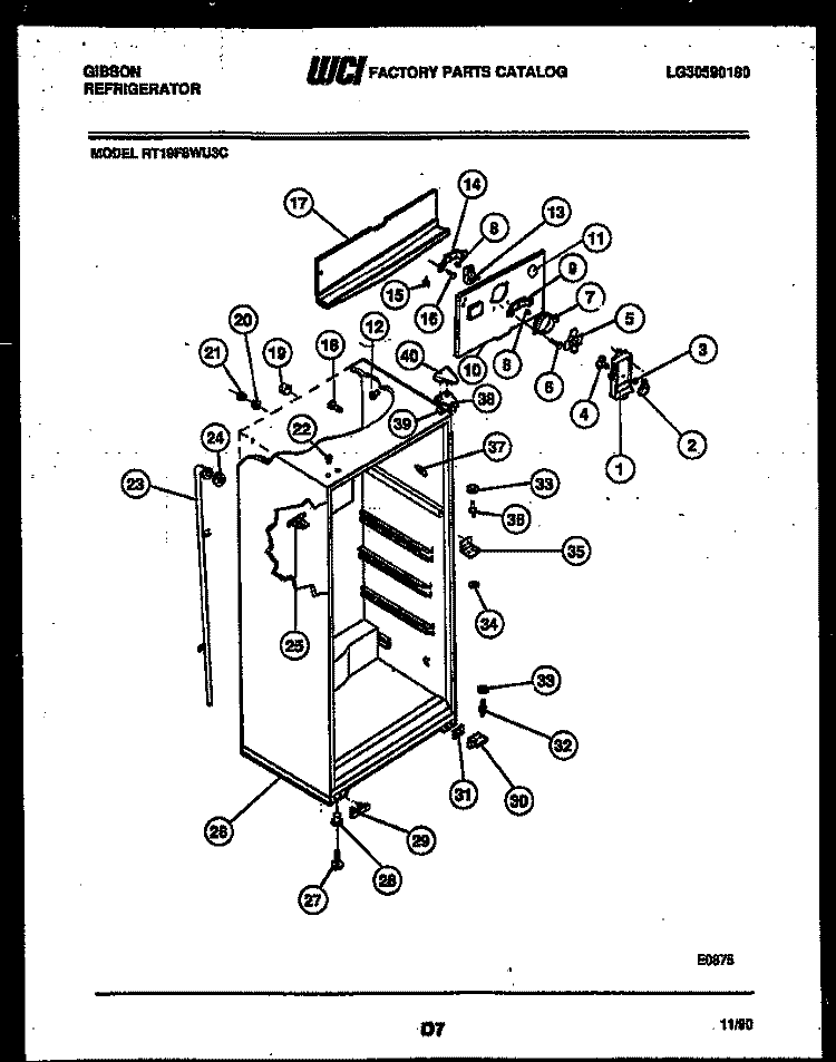 CABINET PARTS Diagram and Parts List for RT19F8WU3C  Gibson Refrigerator