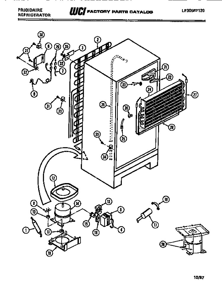 COMPRESSOR, CONDENSER, EVAPORATOR Diagram and Parts List for FPI16TEH0  Frigidaire Refrigerator