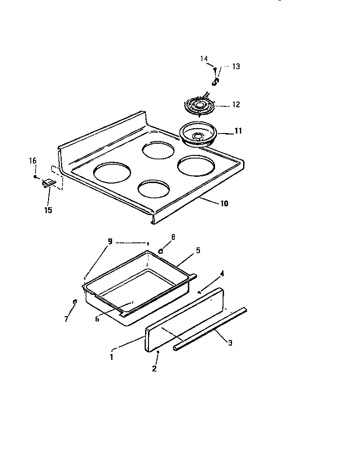 TOP, DRAWER Diagram and Parts List for KF400GDF2  Frigidaire Range