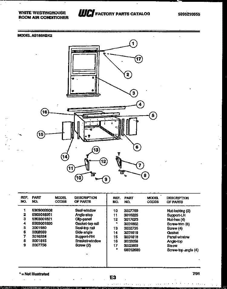CABINET AND INSTALLATION PARTS Diagram and Parts List for AS186N2K2  Frigidaire Air Conditioner