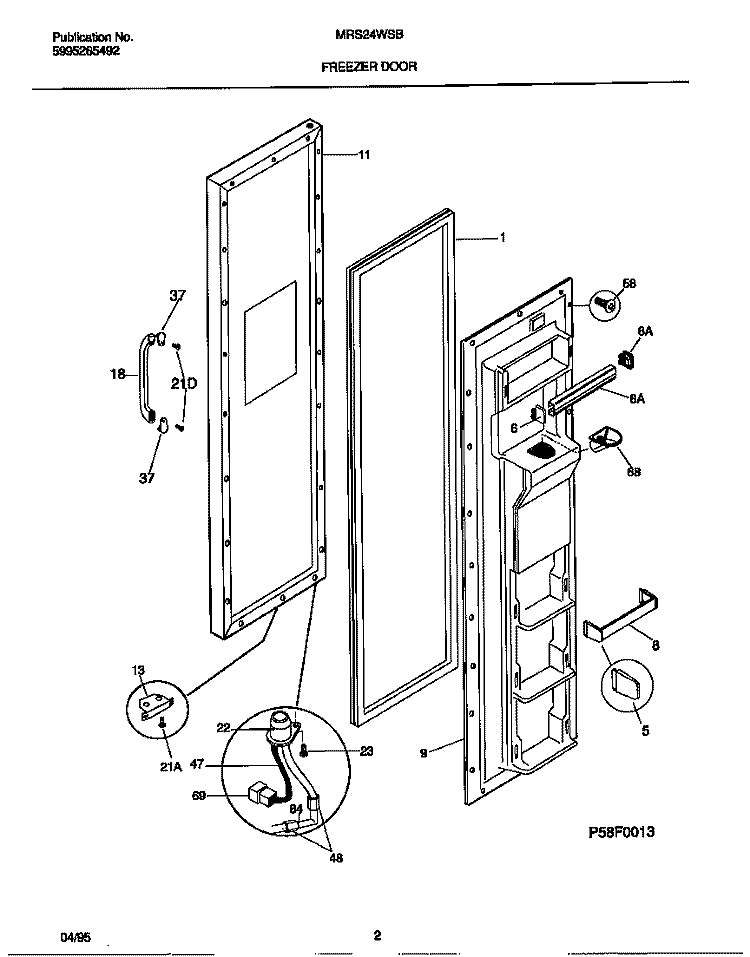 FREEZER DOOR Diagram and Parts List for MRS24WSBW0  Frigidaire Refrigerator