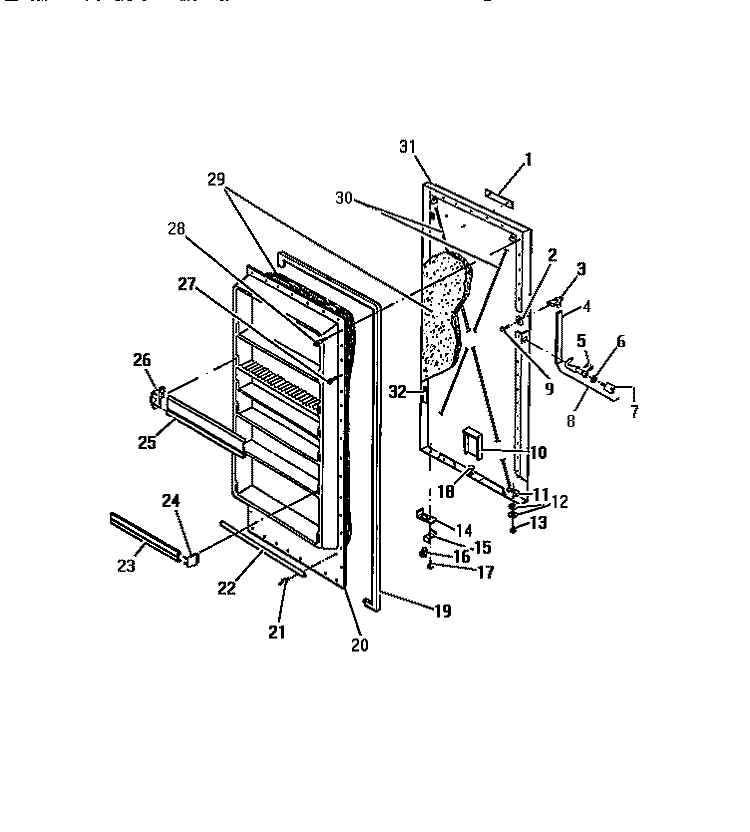 FREEZER DOOR PANELS Diagram and Parts List for UF13DL1  Frigidaire Freezer