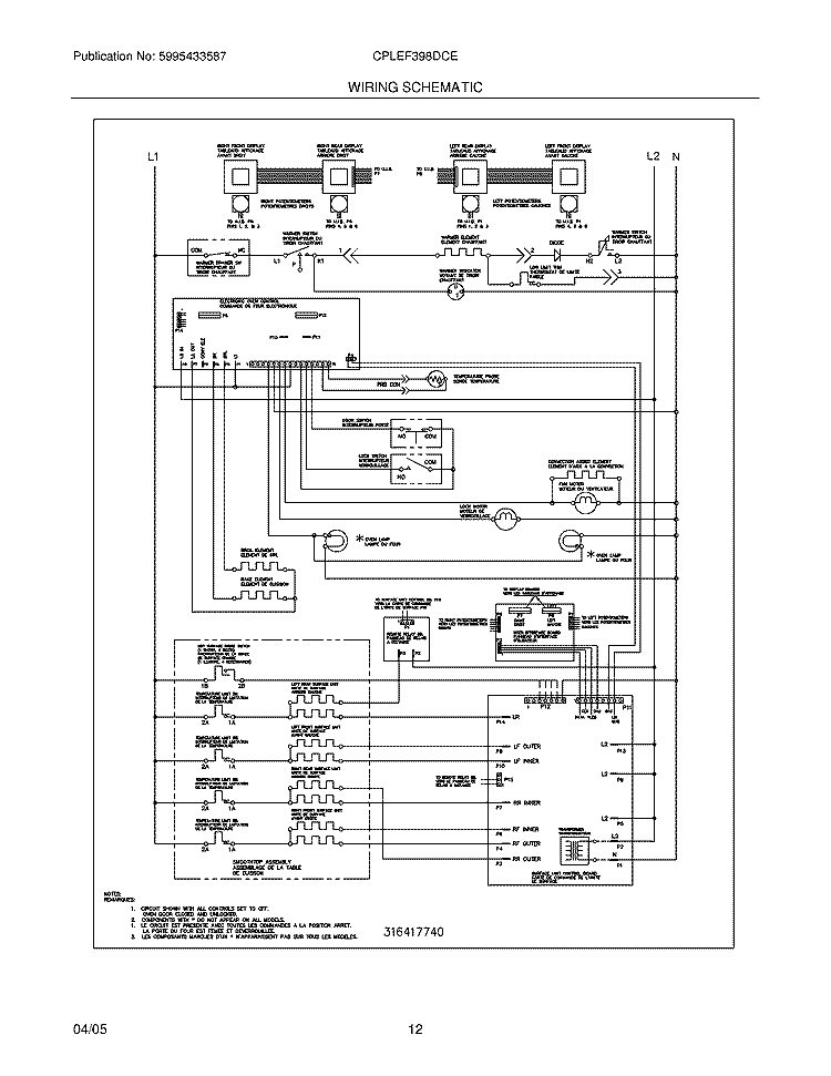 WIRING SCHEMATIC Diagram and Parts List for CPLEF398DCE  Frigidaire Range