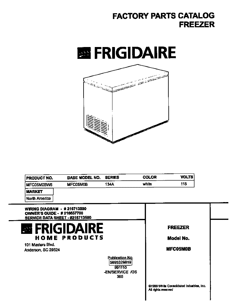 COVER Diagram and Parts List for MFC05M0BW5  Frigidaire Freezer