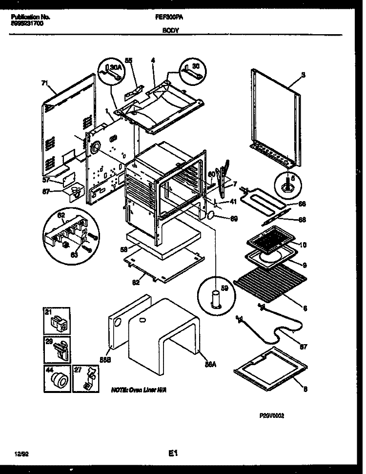 BODY PARTS Diagram and Parts List for FEF300PADA  Frigidaire Range
