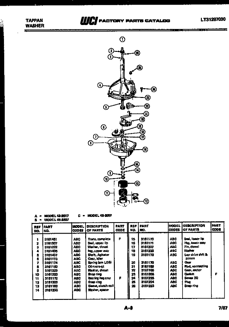 TRANSMISSION PARTS Diagram and Parts List for 46-2857-23-01  Tappan Washer