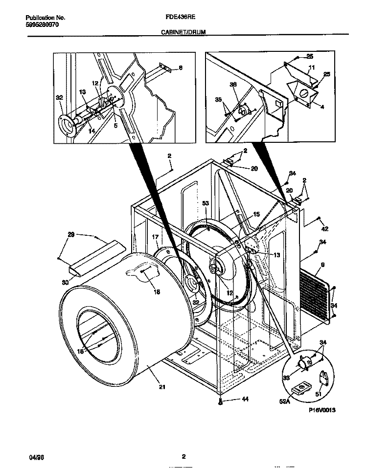 CABINET / DRUM Diagram and Parts List for FDE436RET0  Frigidaire Dryer