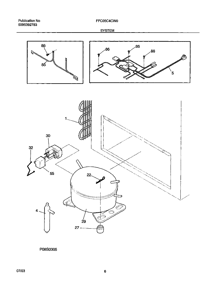 SYSTEM Diagram and Parts List for FFC05C4CW0  Frigidaire Freezer