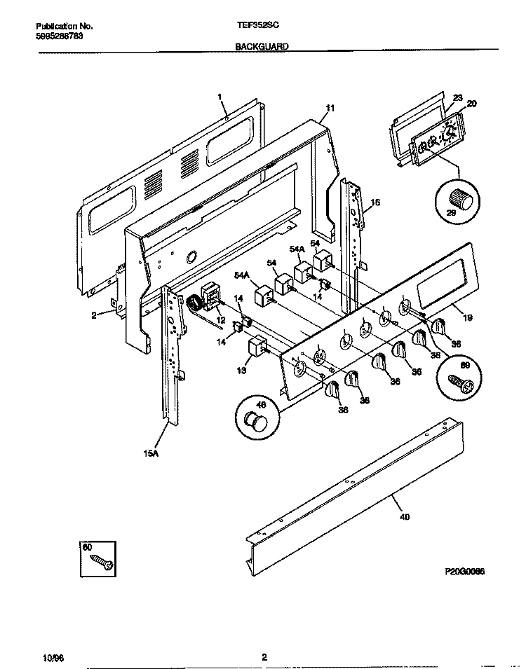BACKGUARD Diagram and Parts List for TEF352SCDC  Tappan Range