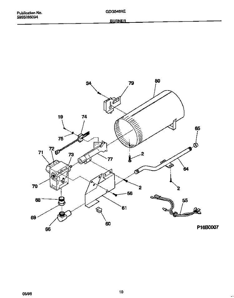 BURNER Diagram and Parts List for GDG546RES0  Gibson Dryer
