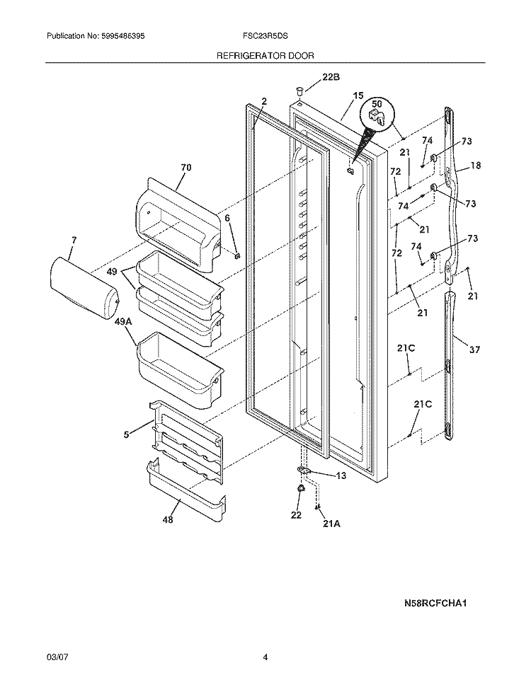 REFRIGERATOR DOOR Diagram and Parts List for FSC23R5DWB  Frigidaire Refrigerator
