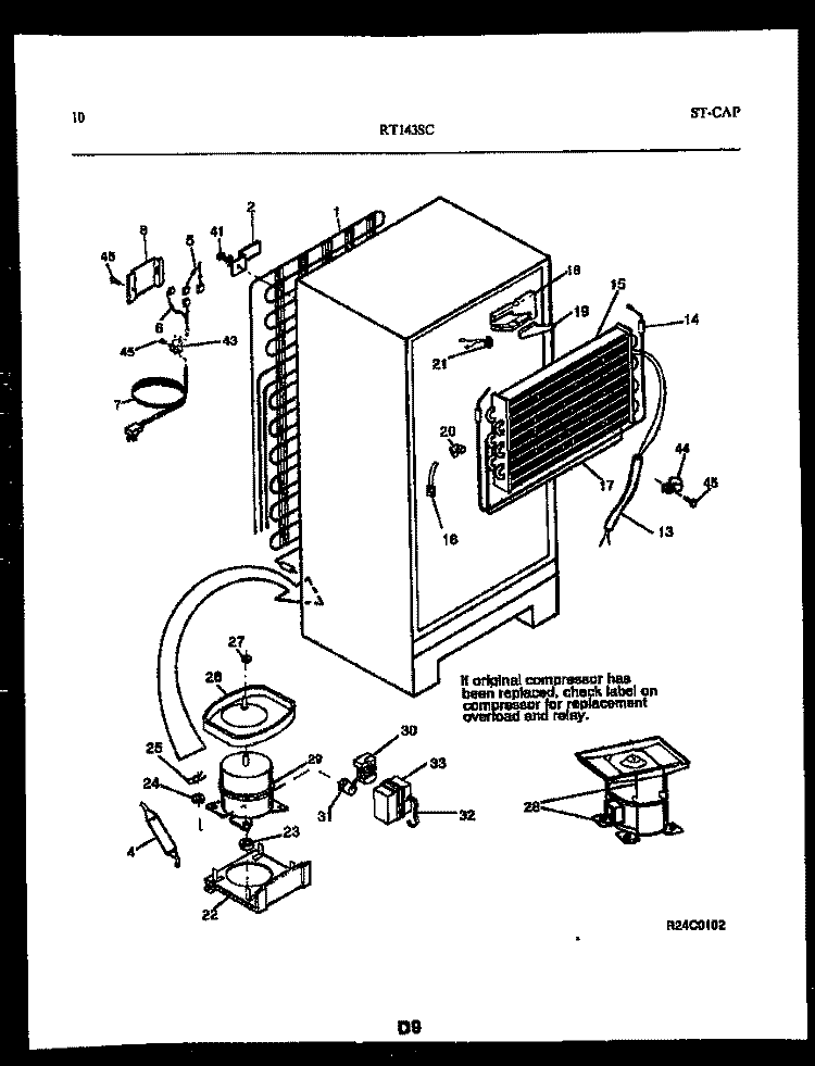 SYSTEM AND AUTOMATIC DEFROST PARTS Diagram and Parts List for RT143SCD0  Frigidaire Refrigerator