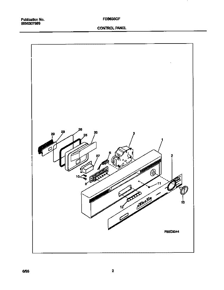 CONTROL PANEL Diagram and Parts List for FDB636GFT0  Frigidaire Dishwasher