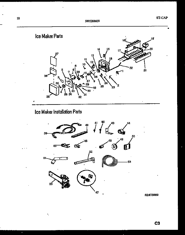 ICE MAKER AND INSTALLATION PARTS Diagram and Parts List for FPES19TIPW0  Frigidaire Refrigerator
