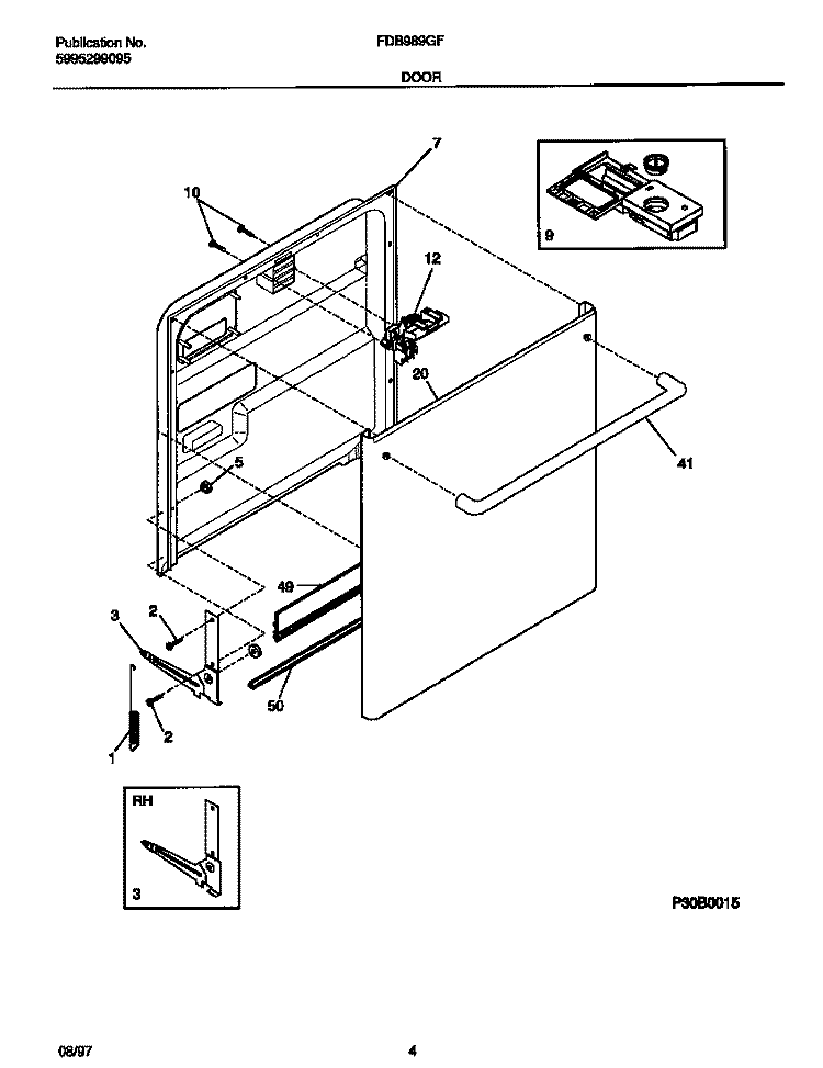 DOOR Diagram and Parts List for FDB989GFW0  Frigidaire Dishwasher