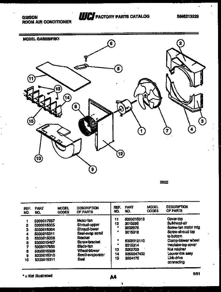 AIR HANDLING PARTS Diagram and Parts List for GAS228P2K1  Gibson Air Conditioner