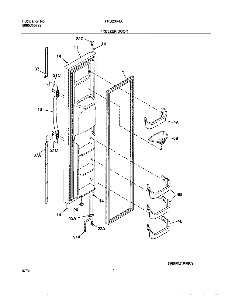 FREEZER DOOR Diagram and Parts List for FRS23R4AW1  Frigidaire Refrigerator