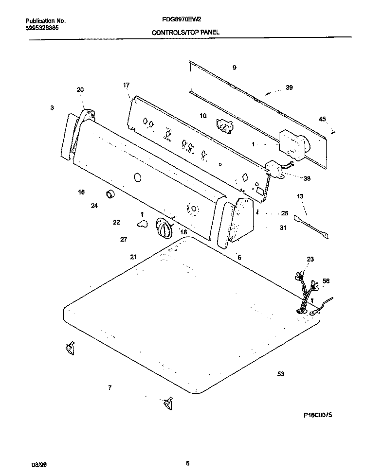 P16C0075 CONTROL PANEL Diagram and Parts List for FDG8970EW2  Frigidaire Dryer