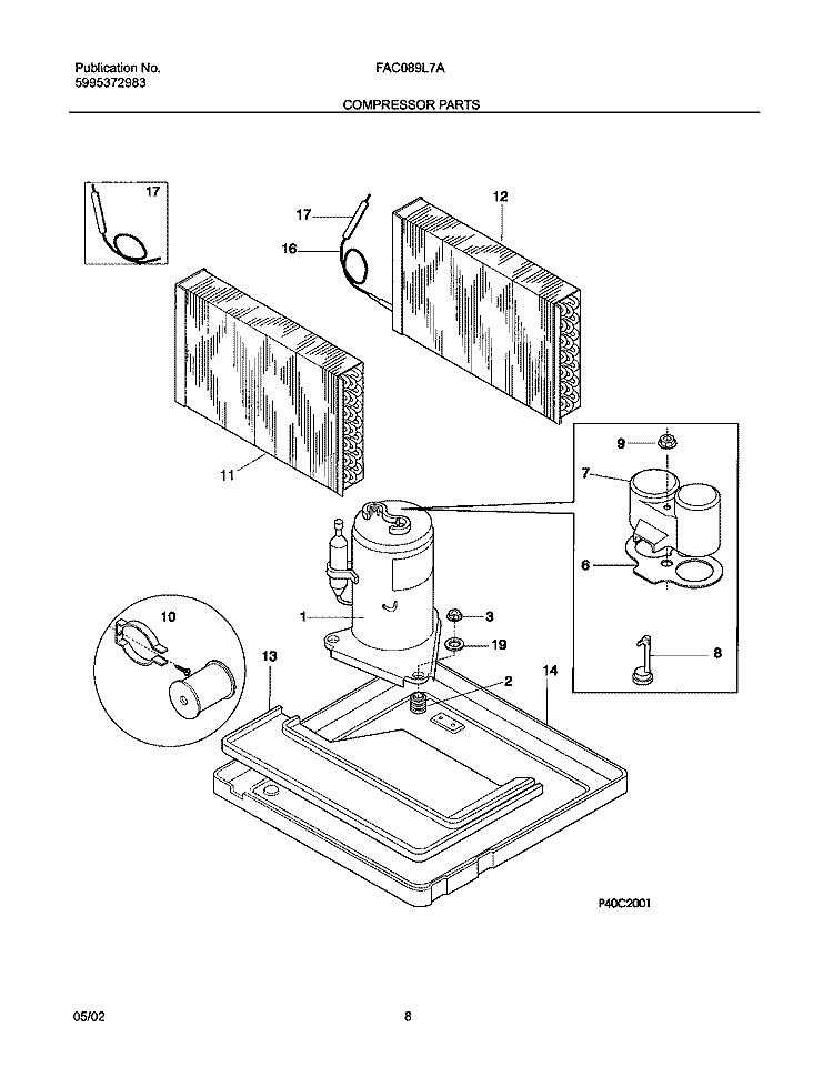 COMPRESSOR PARTS Diagram and Parts List for FAC089L7A2  Frigidaire Air Conditioner