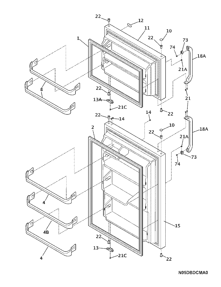 DOOR Diagram and Parts List for WRT8A1EW2  Westinghouse Refrigerator