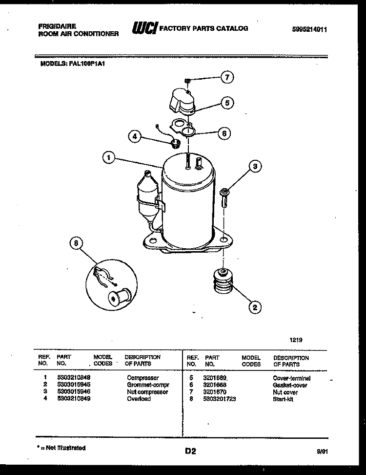 COMPRESSOR PARTS Diagram and Parts List for FAL106P1A1  Frigidaire Air Conditioner