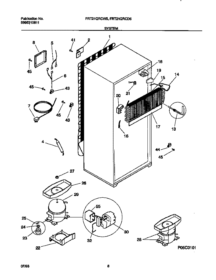 SYSTEM Diagram and Parts List for FRT21QRCD5  Frigidaire Refrigerator