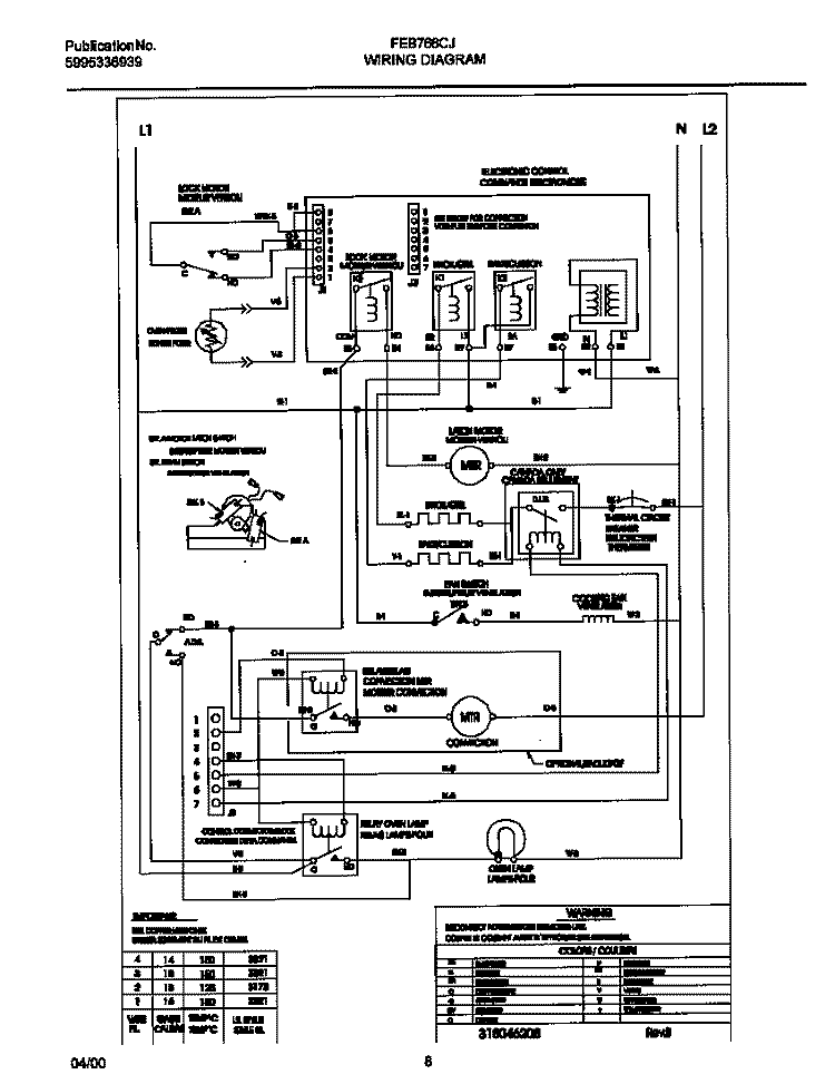 WIRING DIAGRAM Diagram and Parts List for FEB766CJTA  Frigidaire Wall Oven