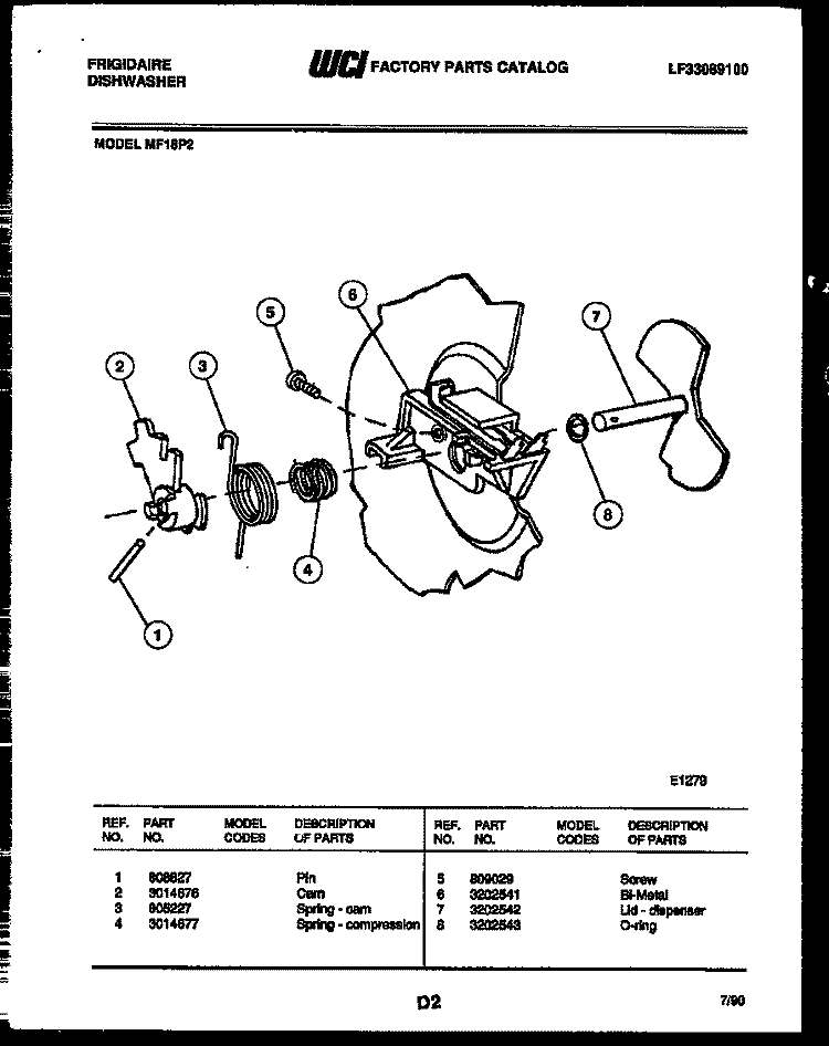 CAM Diagram and Parts List for MF18P2  Frigidaire Dishwasher