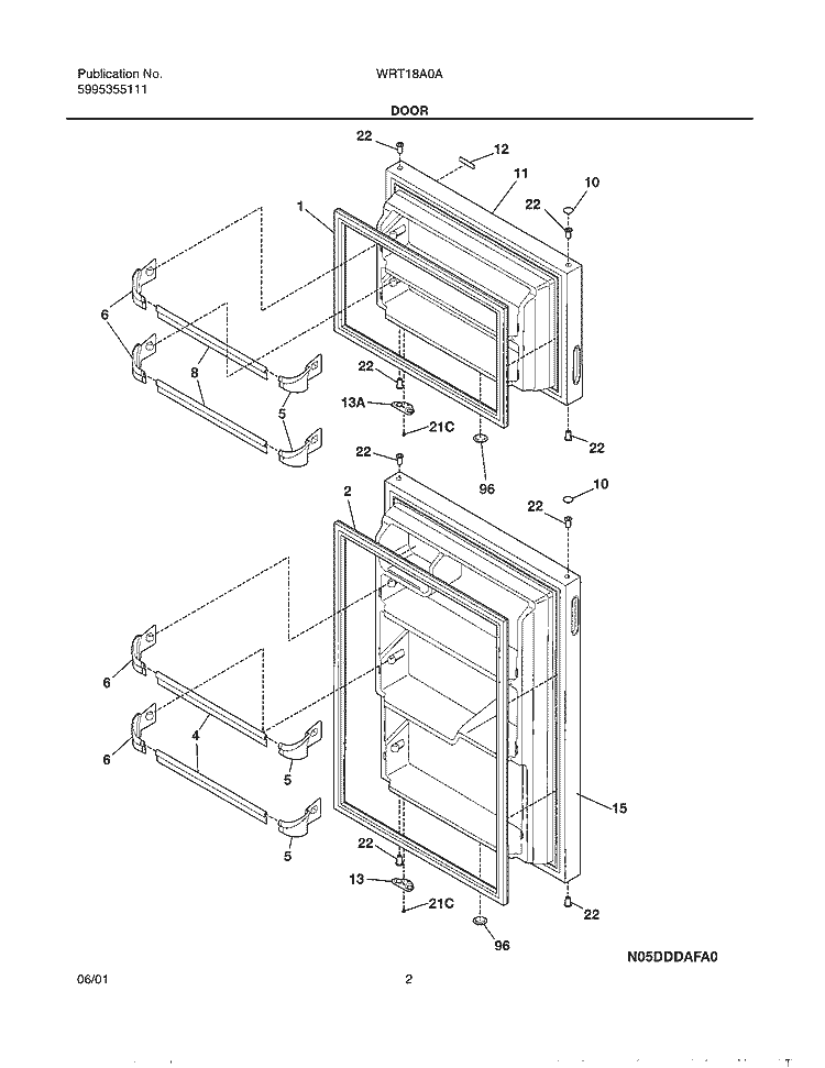 DOOR Diagram and Parts List for WRT18A0AW2  Westinghouse Refrigerator
