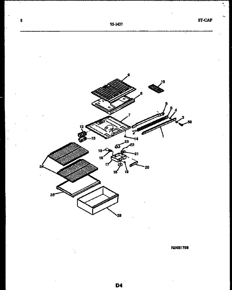 SHELVES AND SUPPORTS Diagram and Parts List for 95-1437-00-04  Tappan Refrigerator