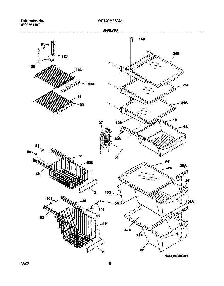 SHELVES Diagram and Parts List for WRS23MF5AS1  Westinghouse Refrigerator