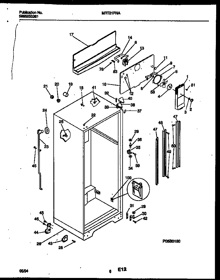 CABINET PARTS Diagram and Parts List for MRT21PNAW0  Frigidaire Refrigerator