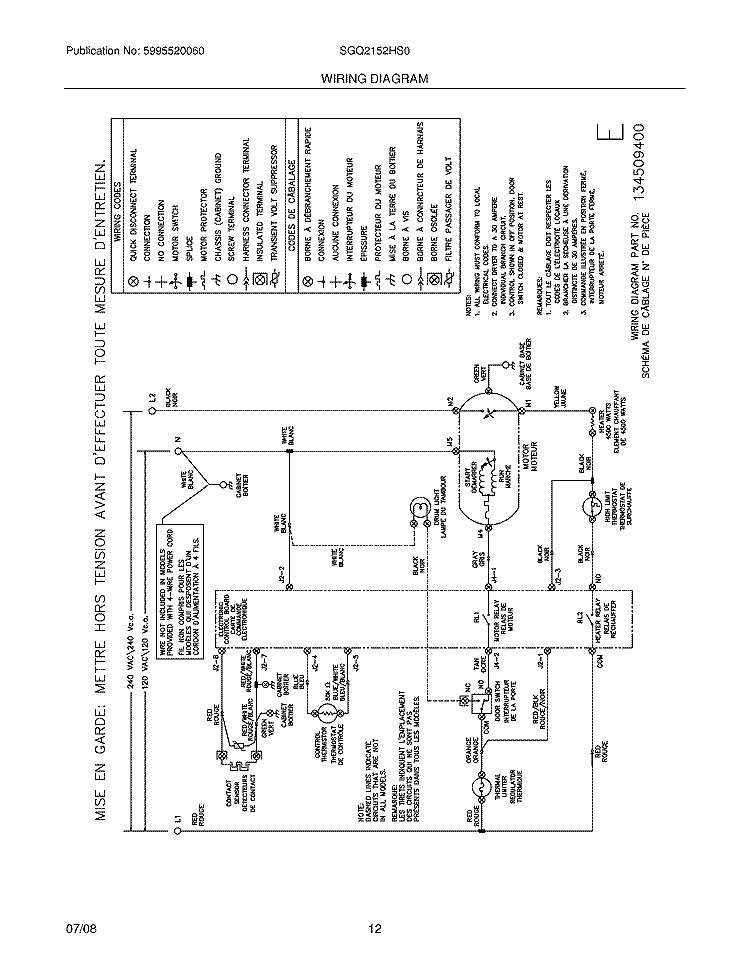 WIRING DIAGRAM Diagram and Parts List for SGQ2152HS0  Westinghouse Dryer