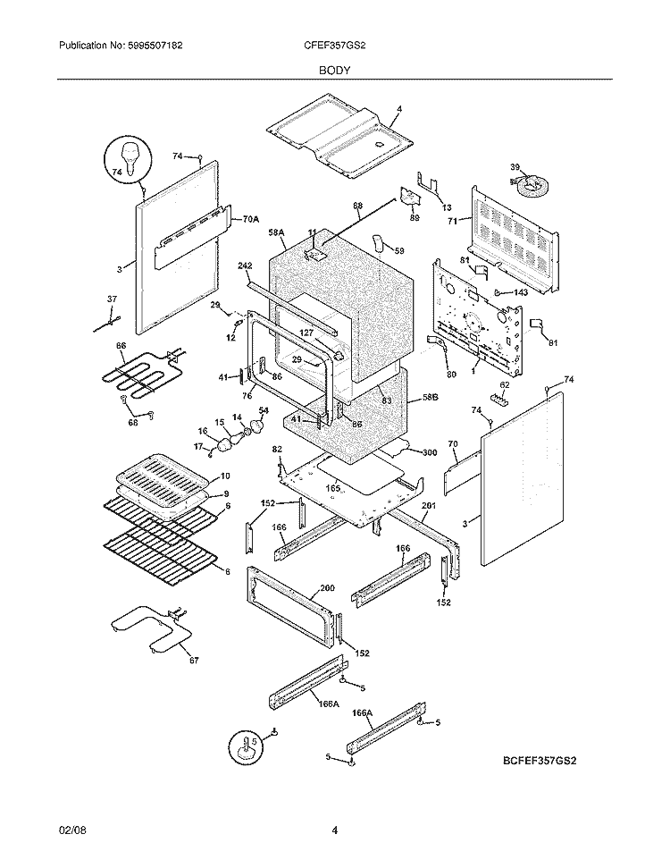 BODY Diagram and Parts List for CFEF357GS2  Frigidaire Range