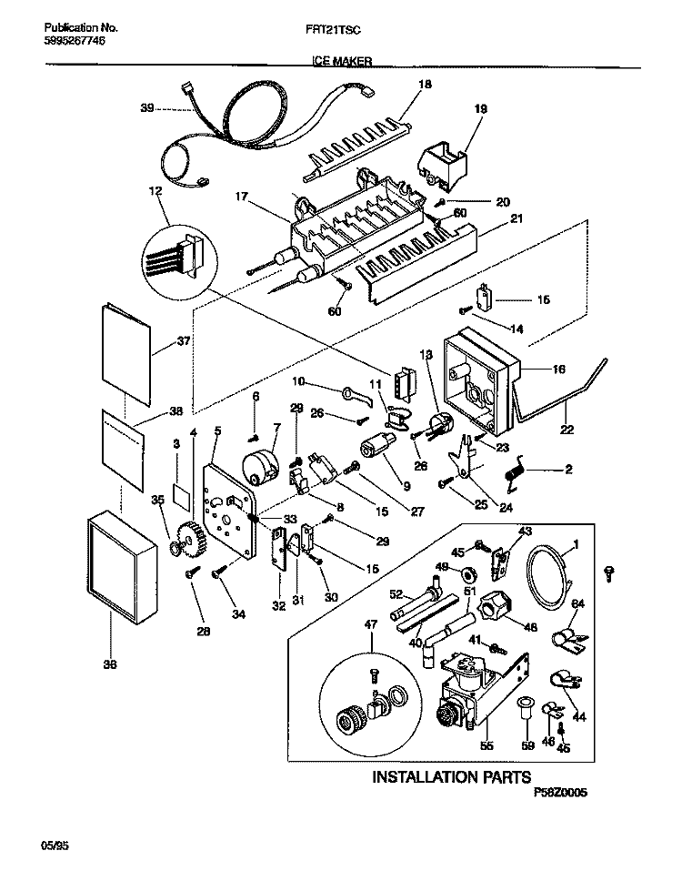 ICE MAKER Diagram and Parts List for FRT21TSCW0  Frigidaire Refrigerator