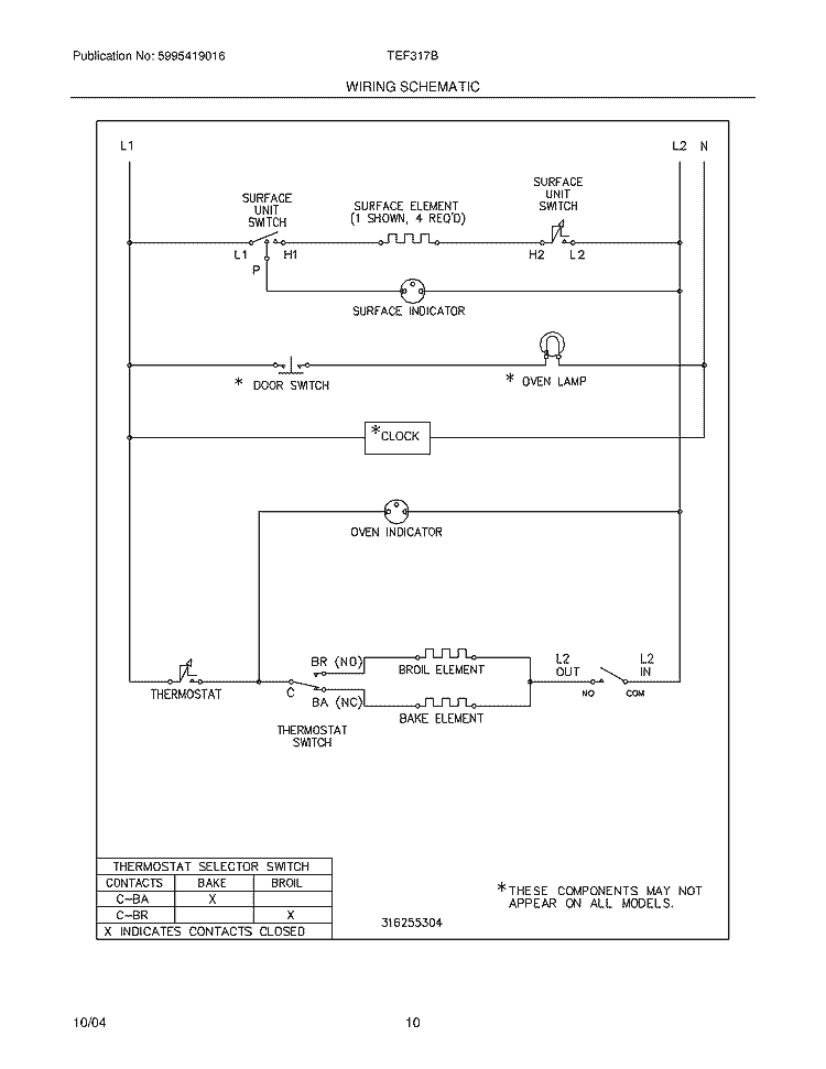 WIRING SCHEMATIC Diagram and Parts List for TEF317BUD  Tappan Range